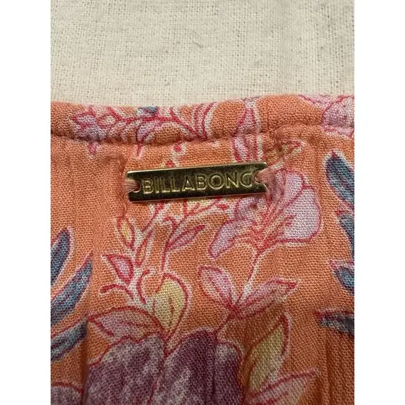 Billabong Dress Long Sleeve V-Neck Womens Size Small Peach Floral Mini Beach - Picture 6 of 6
